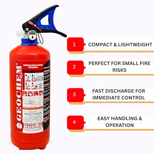 Image of ABC Multipurpose Dry Powder Fire Extinguisher - ISI Certified, Portable & Easy to Use - for Home, Office, Car, Shop, Kitchen - Fire Safety Equipment (2kg)