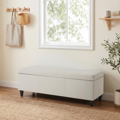 Image of Storage Ottoman Bench, 50.3 inch Fabric Upholstered End of Bed Bench (Beige)