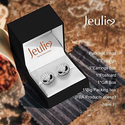Image of Jeulia Nightmare Earrings Jack Stud Earrings for Women Men Diamond 925 Sterling Silver Punk Drop Gothic Skeleton Dangle Hoop Black Piercing Earrings Halloween Jewelry Romantic Jewelry Gift for Her Christmas Birthday Gift