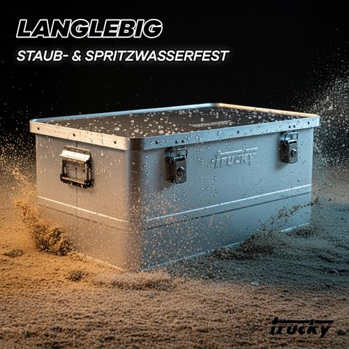 Trucky Aluminium Box mit Deckel Silber Alu Kiste Alukiste Auswahl Transportbox Metallbox Aufbewahrungsbox Boxen Abschliessbar Metallkiste, Größe:85 L