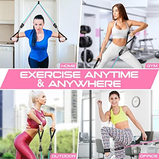 RENRANRING Resistance Bands for Working Out, 150LBS Exercise Bands, Workout Bands, Resistance Bands Set with Handles for Men Women, Legs Ankle Straps for Muscle Training