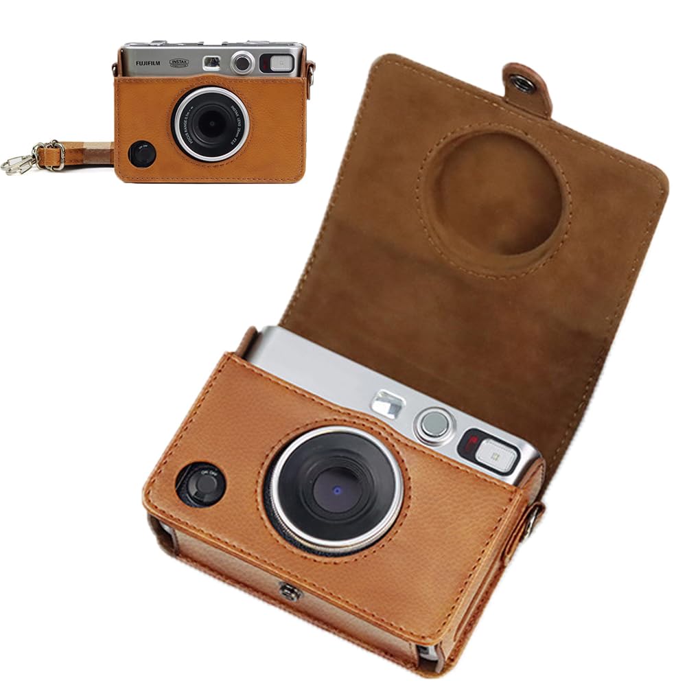 MAKINGTECCase for Fuji Mini EVO,Camera Case Compatible for Fuji Mini EVO Camera with Adjustable Shoulder Strap in Brown Lychee Texture Horizontal Style