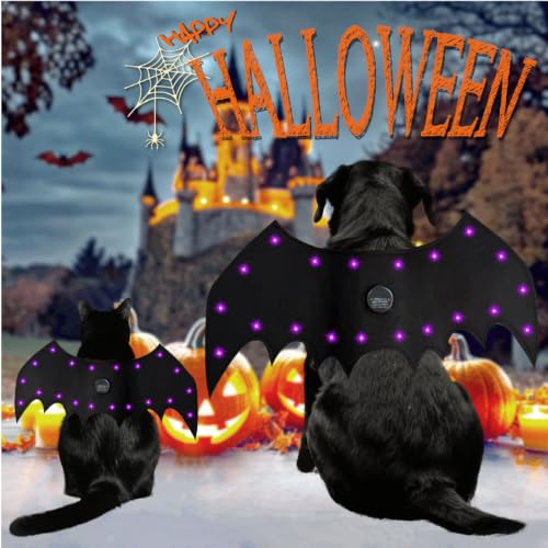 Spooky LED Bat Wings for Pets – 20 Lights, 4 Modes, Adjustable Fit for Cats & Dogs, Lightweight Halloween Costume with Long-Lasting Batteries XL - image 2