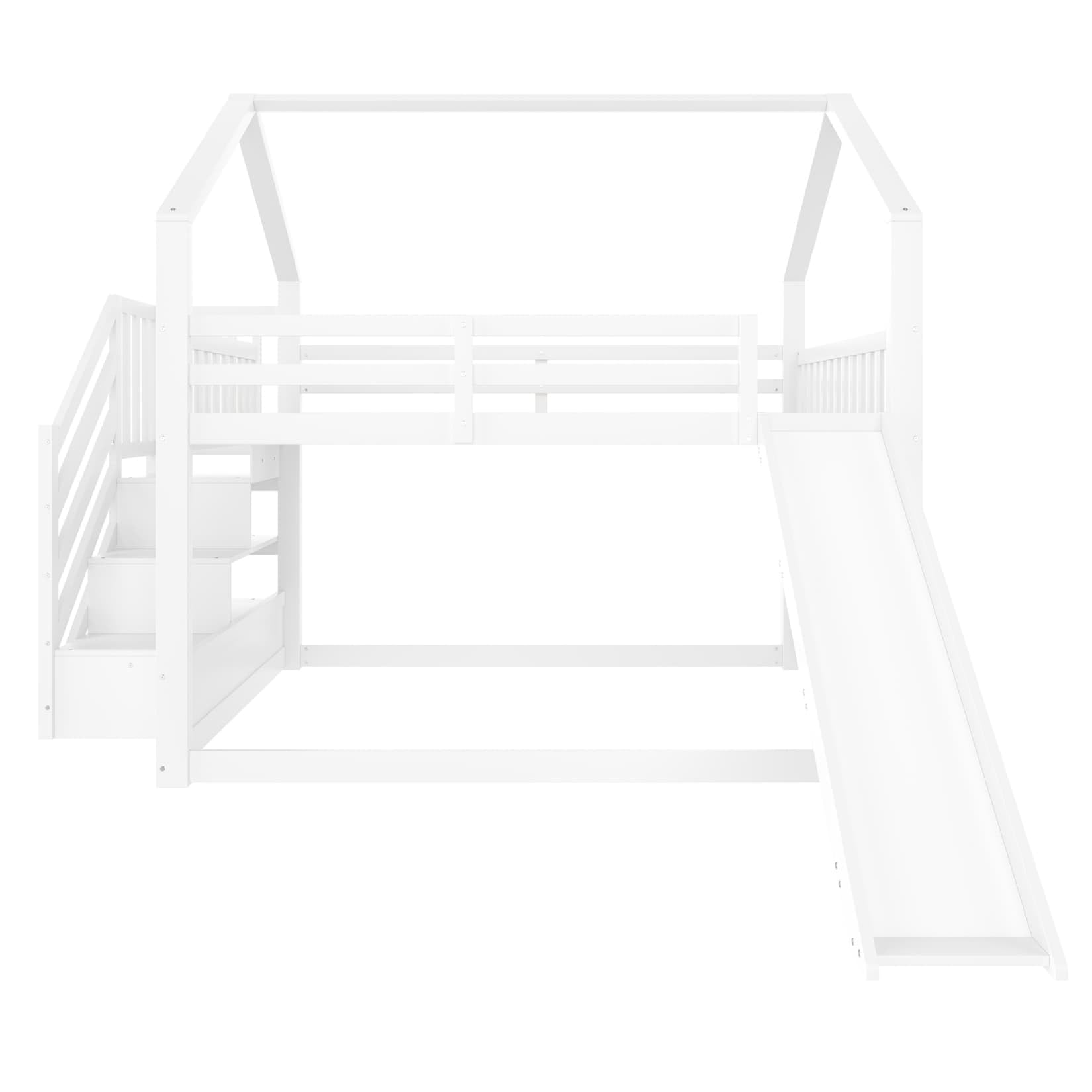PUGSDRLY Lit Superposé Enfant 140x200cm avec Toboggan Installé Gauche ou Droite,Lit Cabane Enfant avec Escalier de Rangement,Cadre de Superposés pour Enfant et Adolescent (Blanc, 140)