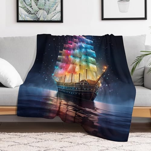 Couverture en flannel super doux Rainbow voilier plaid lit