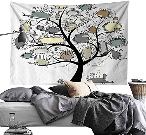 Jacoby Psychedelic Decorative Wandteppiche Animal Decor Cartoon Drawn Cute Little Hedgehogs on a Tree with Tiny Hearts and FruitsArt Hippie Wandteppiche W80 x L60 Multicolor