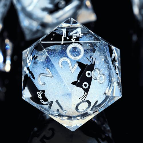 Liquid Core Cat DND Dice Set 7Pcs with Box- Sharp Edge Cute Cat Style Resin Dungeons and Dragons Dice for D&D, Roleplaying Games, RPG, MTG, Table Games D20 D12 D10 D8 D6 D4(White) 1