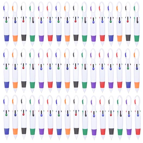 Ancefine Multicolor Pens in One with Buckle Keychains,48 Pack 4 Colors Shuttle Badge Ballpoint Pens with Carabiner for Nurse Teacher Gifts,0.7mm Medium Point