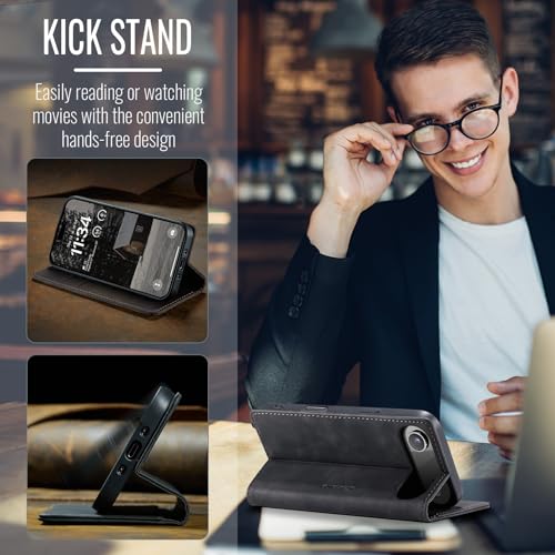 Cracedily for iPhone 17 Air Case, Flip Wallet Leather Case with Card Holder Magnetic Closure Shockproof Kickstand Protective Phone Cases Cover for iPhone 17 Air, Black - image 5