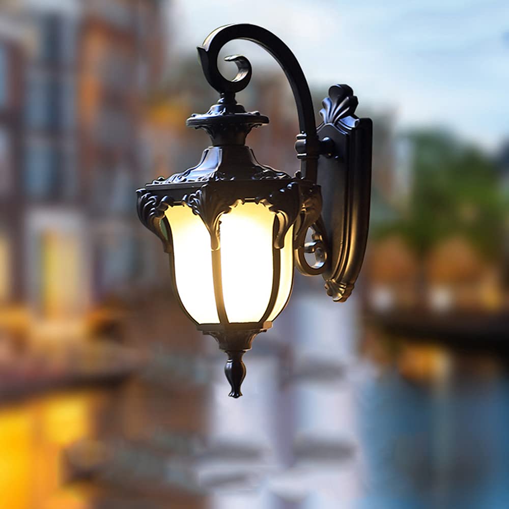 Mengjay Trade Style B Mengjay Glass Lantern Wall Sconce Light Vintage Outdoor Waterproof Rustproof Wall Lamp Outside Decoration Aluminum Metal Wall Lantern For Corridor Villa Patio Garden (Style B)