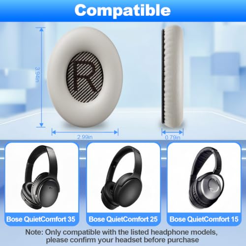Almohadillas de reemplazo OOL para auriculares Bose QuietComfort 35 (QC35) y QuietComfort 35 II (QC35 ii), cojines para orejas con cuero más suave, espuma aislante de ruido y grosor adicional (blanco) miniatura 3