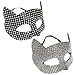 Ssguopte 2Pcs Cat Woman Mask Half Face Rhinestone Cat Costume Women Fashionable Cosplay Mask for Halloween, Masquerade, Black + Silver