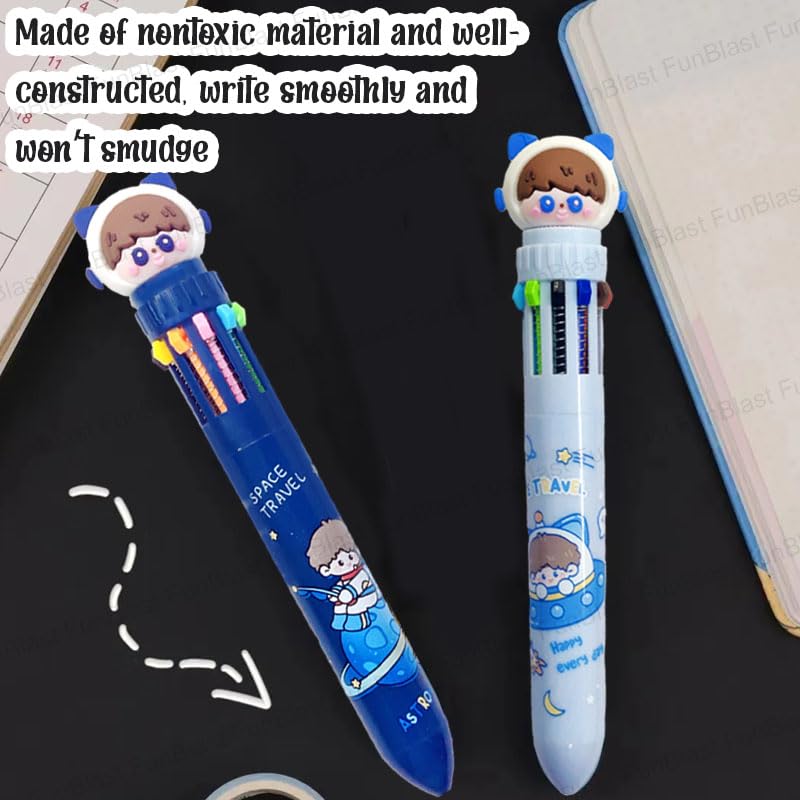 Image of FunBlast 10 In 1 Ball Pens for Writing - Cartoon Design Lightweight Ball Pen with Comfortable Grip for Extra Smooth Writing, Stationery for School & Office, Birthday Return Gift (Space)
