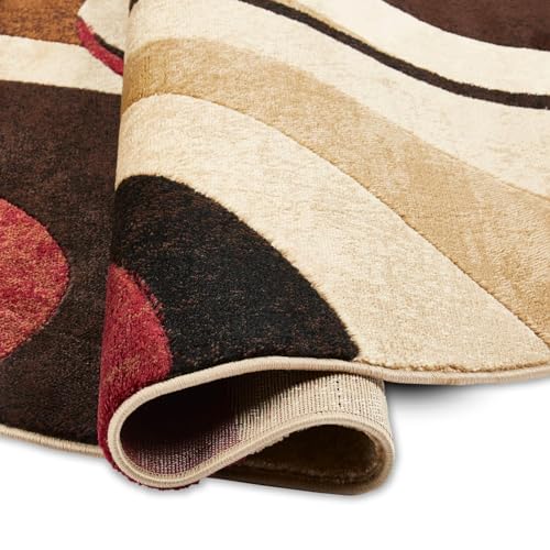 Home Dynamix HD5382-539 Tribeca Slade Modern Area Rug, Abstract Brown/Red 5'2 Inch Round thumb #5
