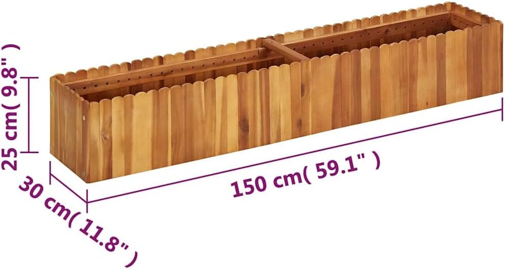 vidaXL Garden Raised Bed in Solid Acacia Wood - ic Design, Weather, with Slatted Base for Drainage, Ideal for Outdoor Plant or Flower Beds, Natural Wood Color