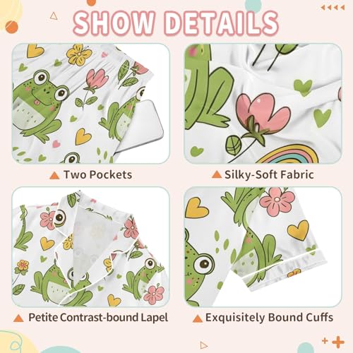 Cartoon Frog Floral Rainbow Pajamas Set Summer Button Down Sleepwear Pjs Sets Comfy Loungewear3