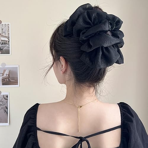 Wiwpar gran pinza para cabello de seda chiffon con moño, pinza tipo banano para coleta, clip de garra para mujeres y niñas (negro) miniatura 3