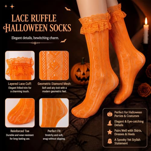 Image of Women Lace Ruffle Socks White Black Frilly Lolita Crew Dress Socks