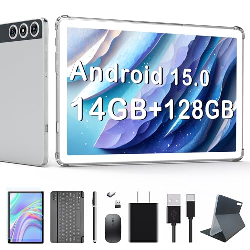 2026 Latest Android 15 Tablet, 10 inch Tablet with 128GB Storage 1TB Expandable 14GB RAM, Dual 4G Cellular Tablets with keyboard Support 5Ghz WiFi/Bluetooth 5.0, Octa-Core Processor, FHD IPS Screen