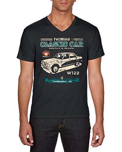 Touchlines Classic Car W123 Youngtimer Camiseta, Negro (Black 13), Small para Hombre