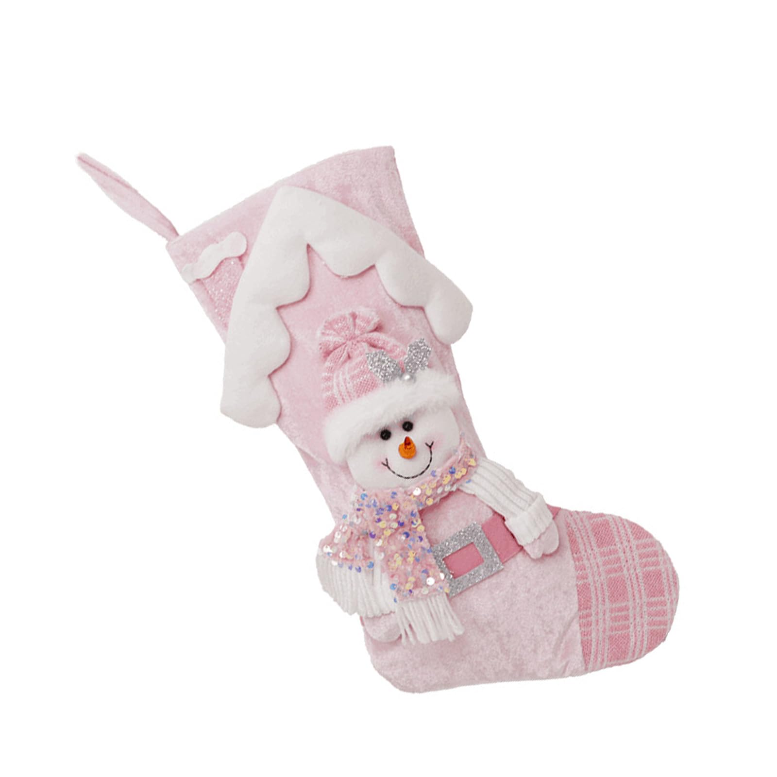 Jazuaiao Christmas Stocking Soft Fabric Tree Hanging Adornment Large Capacity Candy Present Bag Colorful Sequins Sock Ornament Sequins Christmas Stocking