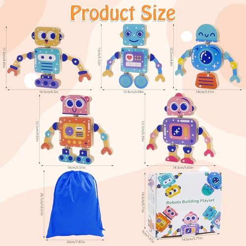 Robots Wooden Snap-Together Building Toys – 28-Piece STEM Montessori Educational Blocks for Toddlers Ages 3–6 | Fine Motor Skills Development | Safe, Durable, Creative Robot Toys Gift for Kids - Image 7