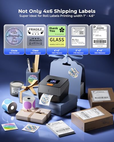 Image of Phomemo Shipping Label Printer with Touchable Screen with 4x6 Thermal Shipping Label- Direct Thermal Labels(Pack of 250 4x6 Fanfold Labels), D420D Thermal Printers for Small Business
