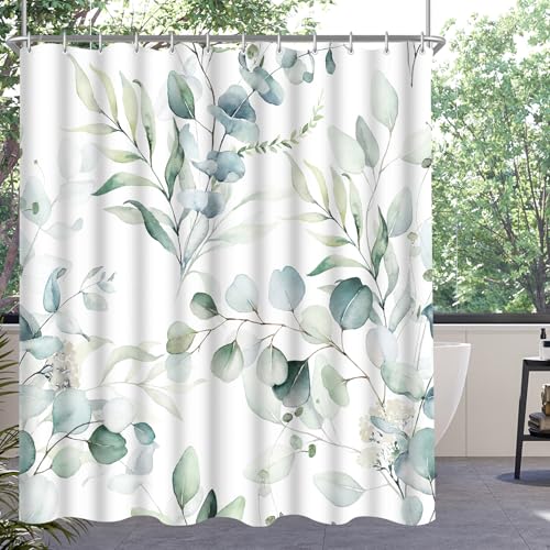 Lerores Shower Curtain, 180 x 180 cm, Leaf, Weighted Hem, Anti-Mould Textile, Water-Repellent