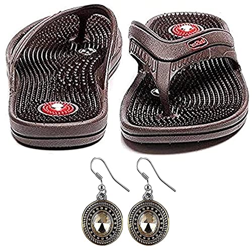 Super India Store Acupressure Slipper with Magnets for Pain Relief & Total Health Useful for Heel Knee Leg Pain Sciatica Cramps Migraine Depression + One Pair Earring Set- Assorted Color (8)