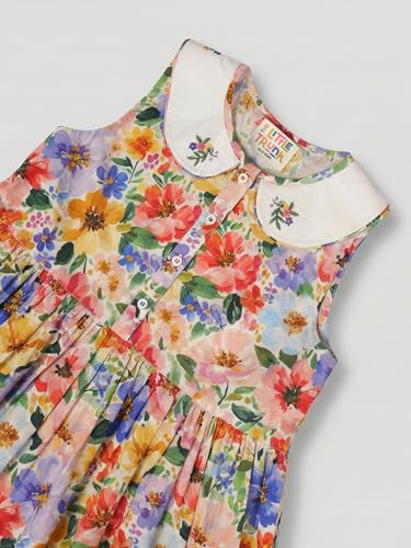 Image of Kids Girls Printed Embroidered Fusion Dress | Handmade Crafted Designer Ethnic Wear | 100% Cotton