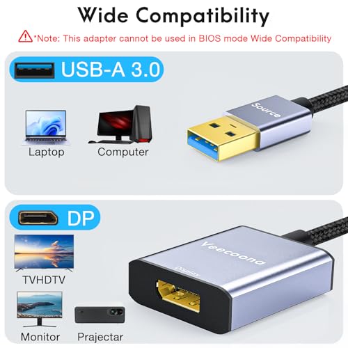 Image of USB to DisplayPort Adapter | 1080P 60Hz, USB 3.0 Male to DisplayPort Female Monitor Converter for Windows 7 /8 /10 /11, MAC OS - Requires Driver