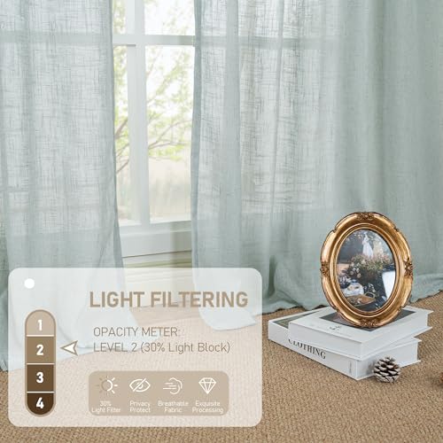 LAMIT Linen Curtains 108 Inches Long for Living Room, Back Tab and Rod Pocket Linen Textured Sheer Curtains Light Filtering Curtains for Boho Farmhouse, 2 Panels, 52 x 108 Inch, Greyish Blue