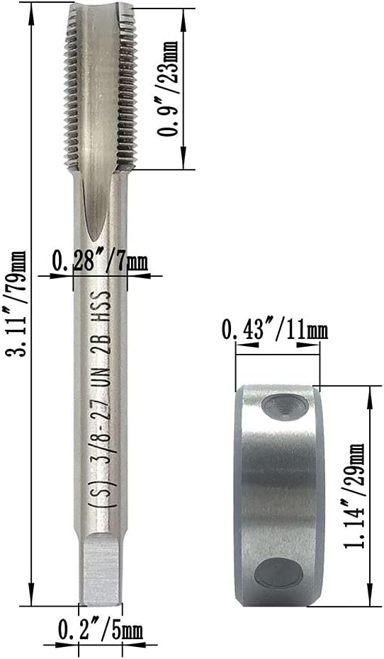 3/8"-27 UNS Tap and Die Set, Machine Thread Tap and Round Thread Die Right Hand(3/8"-27)