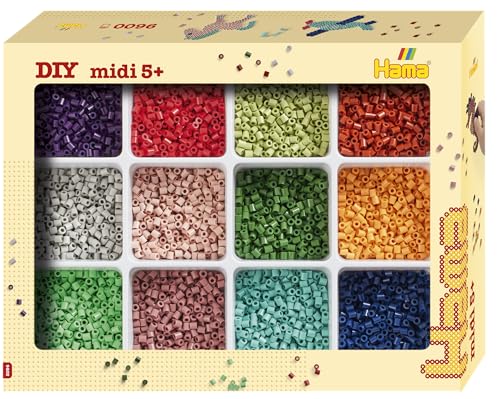 HAMA - perles à repasser avec rangement | env. 9600 perles en 12 couleurs assorties | plateau de rangement avec couvercle | loisirs créatifs et mosaïques pour enfants