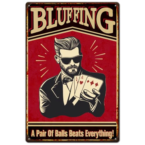 SUPERDANT Plaque Metal Vintage pour Joueur de Poker Plaque Murale Decorative pour Bluff Affiche Murale Rétro Art Mural Rétro Plaque Decorative Metal Vintage...