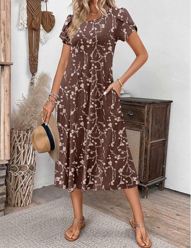 Image of ZEAGOO Womens Casual Dresses for Summer Short Sleeve Flare Midi Dress Loose Flowy Beach Sundress
