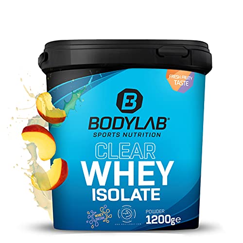 Bodylab24 Clear Whey Isolate 1200g Pfirsich-Eistee, Eiweiß-Shake aus 96% hochwertigem Molkenprotein-Isolat, erfrischender fruchtiger Drink, Whey Protein-Pulver kann den Muskelaufbau unterstützen Cover