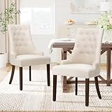 COLAMY Fabric Side Dining Chairs Set of 2, Wingback Upholstered Dining Room Chairs with Tufted Button, Living Room Chairs for Home Kitchen, Beige