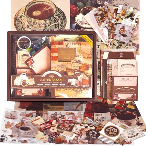 Funto Scrapbooking Kit (122 PCs), Vintage Collection-Café-Markt, perfekt für Kugel Scrapbooking-Materialien, Planer DIY Arts Craft Collage