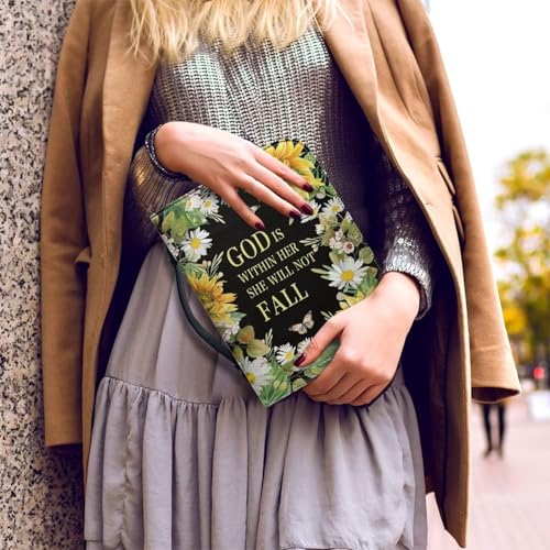 Sunflower Bible Cover for Women Bible Proverb Carrying Case with Handle PU Leather Church Tote Bag with Bookmark Fits for Large Size Books3