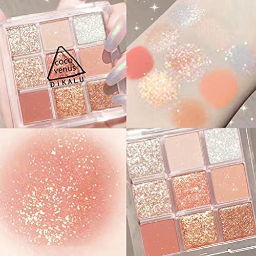 ZHAOCI Palette de fard à paupières 9 couleurs, palette cosmétique imperméable longue durée à paillettes mates et brillantes