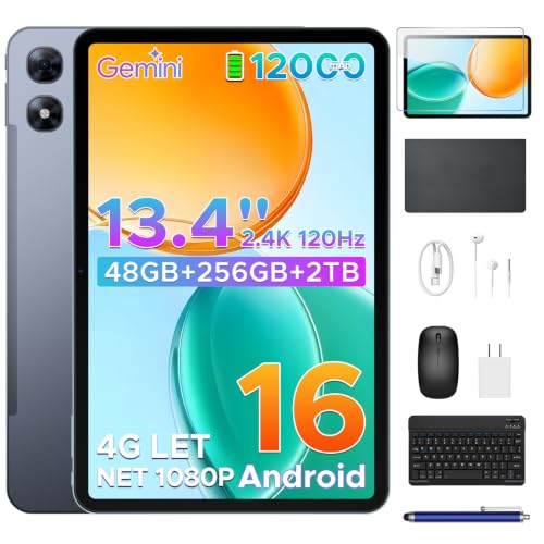 Image of P13 Pro 13.4 Inch Android 16 Tablet With Gemini AI, UNISOC T7280 Octa Core, 48GB RAM+256GB ROM, 2.4K 120Hz, 7.7mm Ultra Thin Body, 12000mAh, 4G LTE, Tablet With Keyboard, Pen, Headphone, Gray