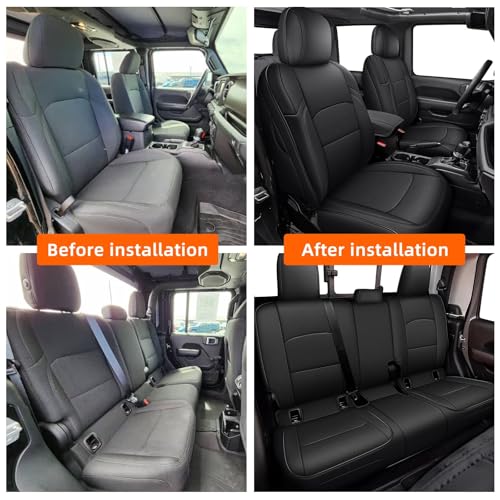 Image of AOMSAZTO Custom Fit Seat Covers for Jeep Gladiator JT 2020 2021 2023 2024 2025 2026 Full Set Black Car Seat Protectors Premium Faux Leather Automobile Seat Seat Cover