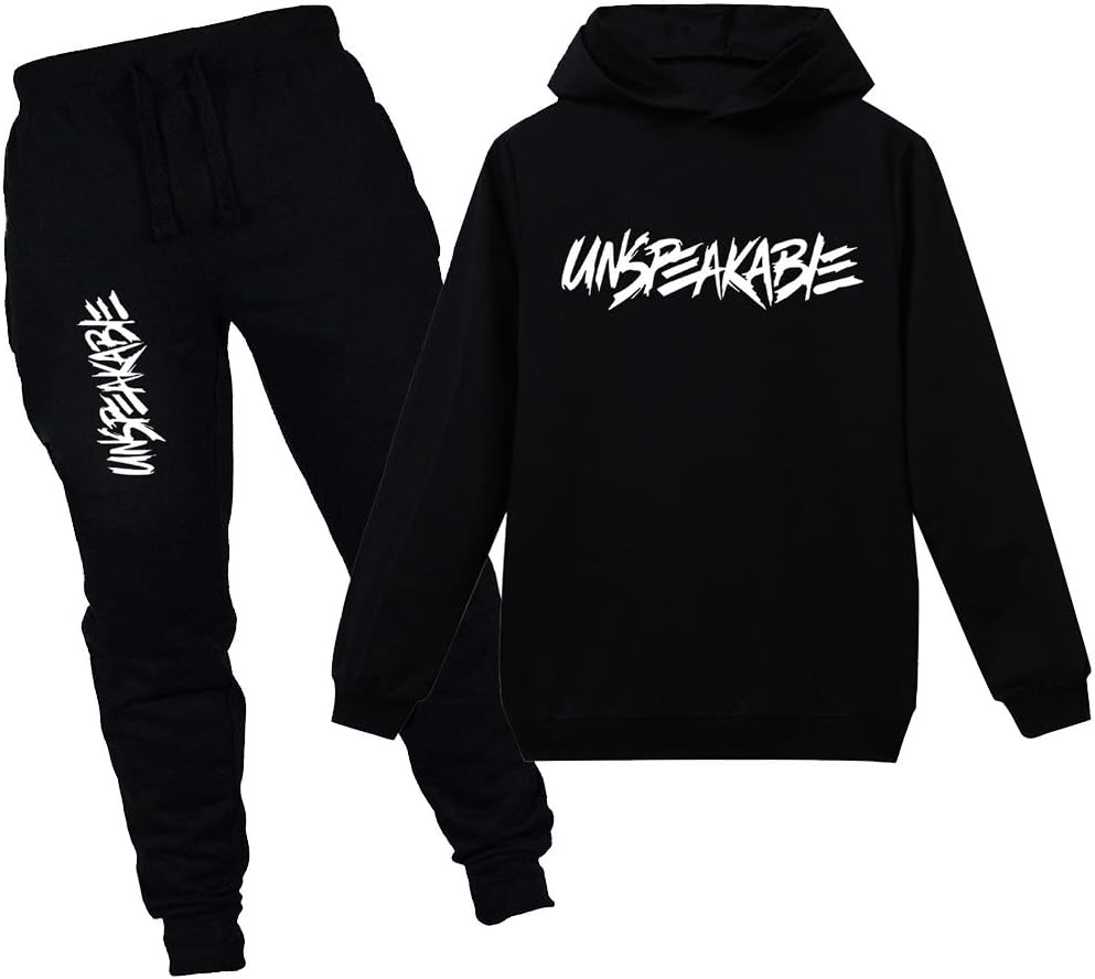 amropiBoy's Tracksuit Pullover Hoodie Jogging Pants Set 2 Pieces Sweatsuit (Black,11-12Years)