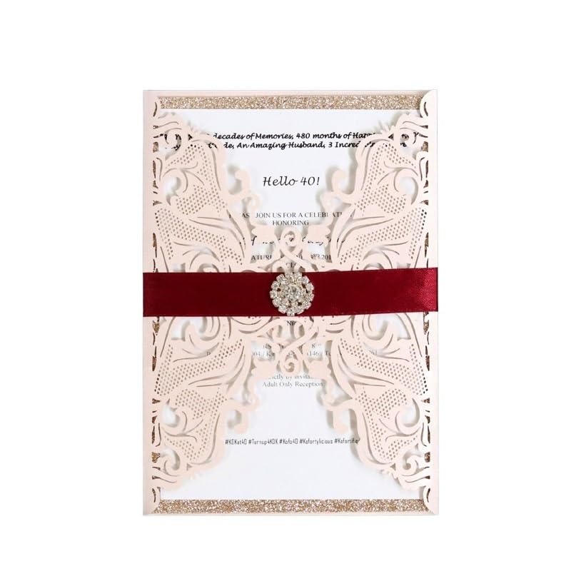 Hochzeitskarte (50 Teile/los) Spitze Rosa Hochzeit Einladung Karte Gold Glitter Engagement Geburtstag Taufe Einladungen Hochzeitskarten(White,Whole Set blank)