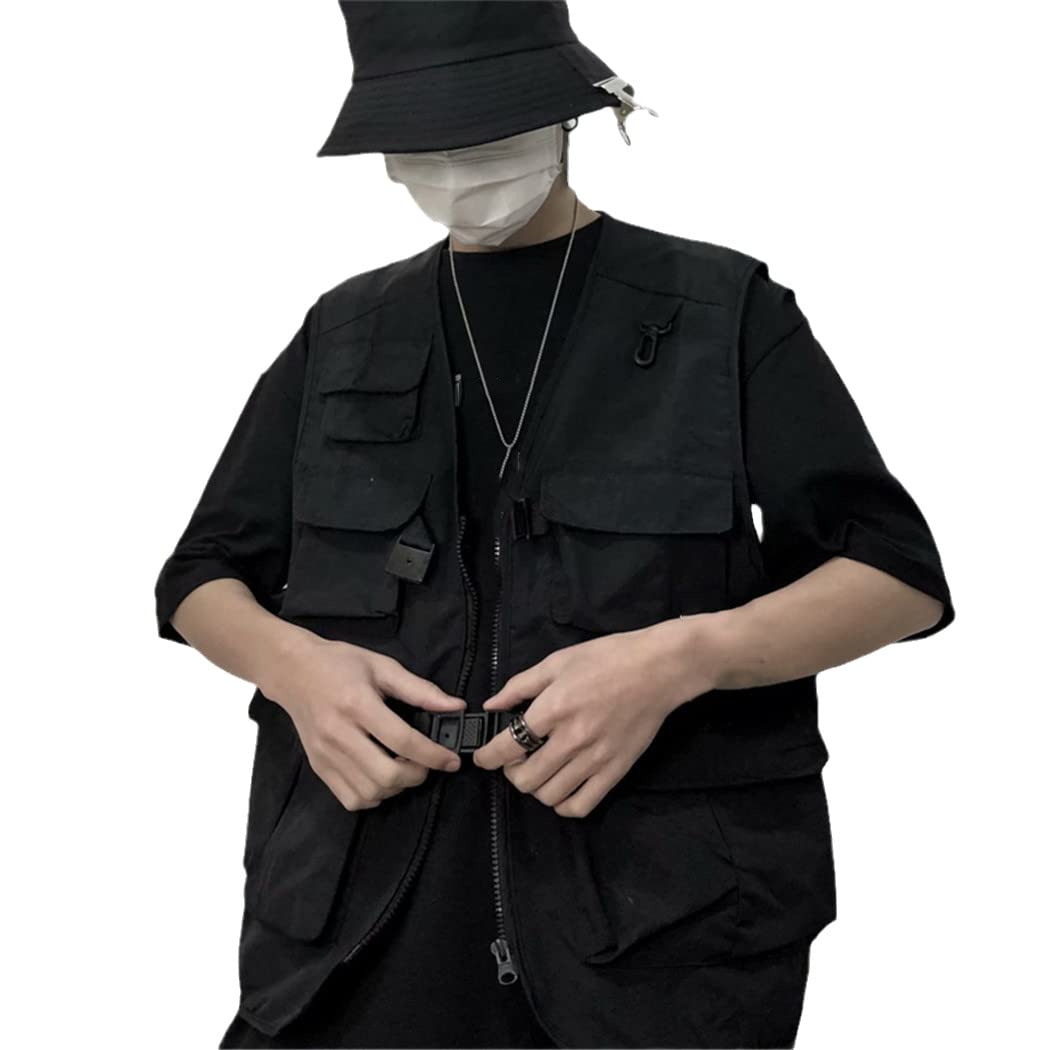 Deportes al aire libre tácticos Tops, chaleco militar sin mangas multi-bolsillo, Hip Hop Color sólido ropa de abrigo suelta