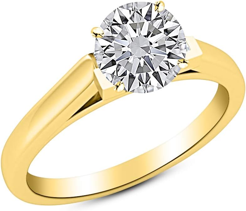 1 Ct Round Cut 6 Prong Cathedral Solitaire Diamond Engagement Ring 14K White Gold (K Color SI2 Clarity)