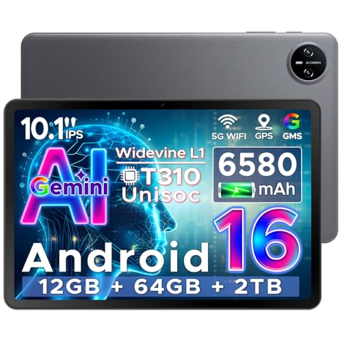 DOOGEE Tab A9 Tablet 10 Zoll Android 16, 12GB RAM+64GB ROM(TF 2TB) Gaming Tablet, Gemini AI, 6580mAh, Unisoc T310, Dual Speaker, 5G WiFi, 8MP Kamera, Bluetooth 5.0, Face ID, 3.5mm Kopfhöreranschluss