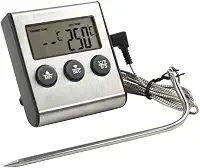 Termômetro Timer Digital P/Forno/Defumador Churrasqueira Sonda Flexível Externo