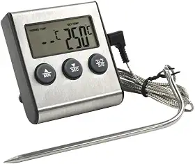 Termômetro Timer Digital P/Forno/Defumador Churrasqueira Sonda Flexível Externo